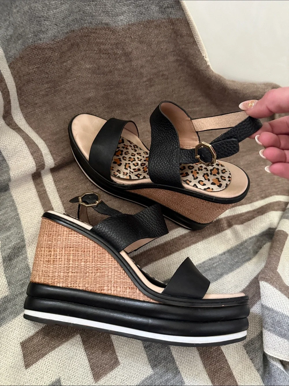 Black Wedge Sandals with Cork Platform - Women's - Louise et Cie
